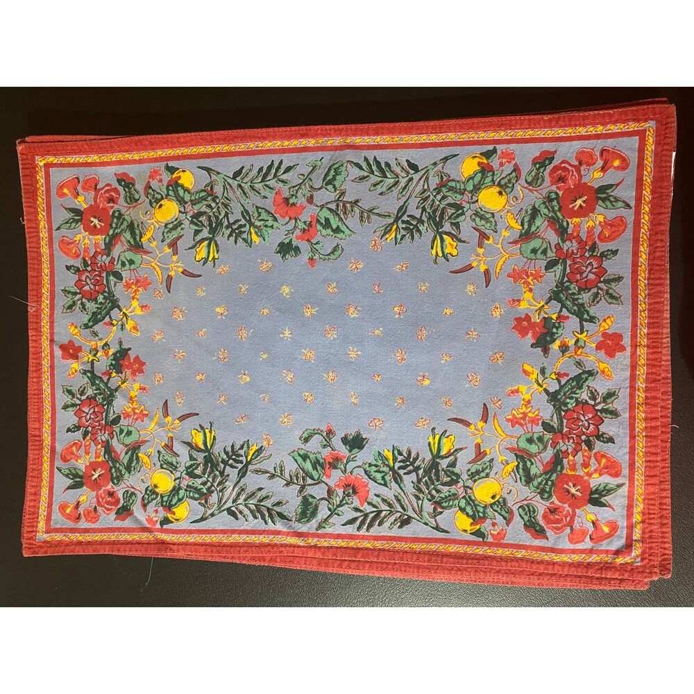 William Sonoma  100% Cotton French Country Placemats Blue and Red, Set of 8
